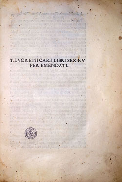 Cover of T. Lucretii Carii libri sex nuper emendati
